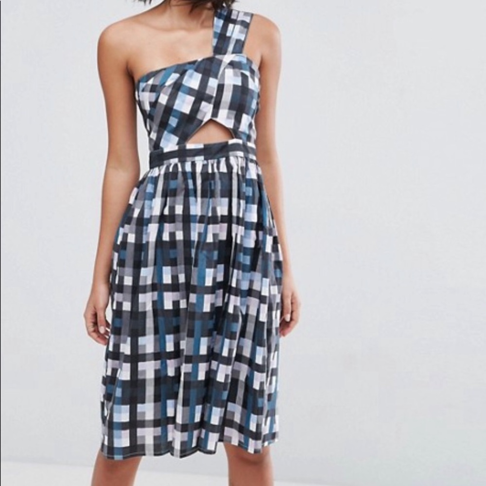 ASOS Gingham one shoulder dress with cut-out